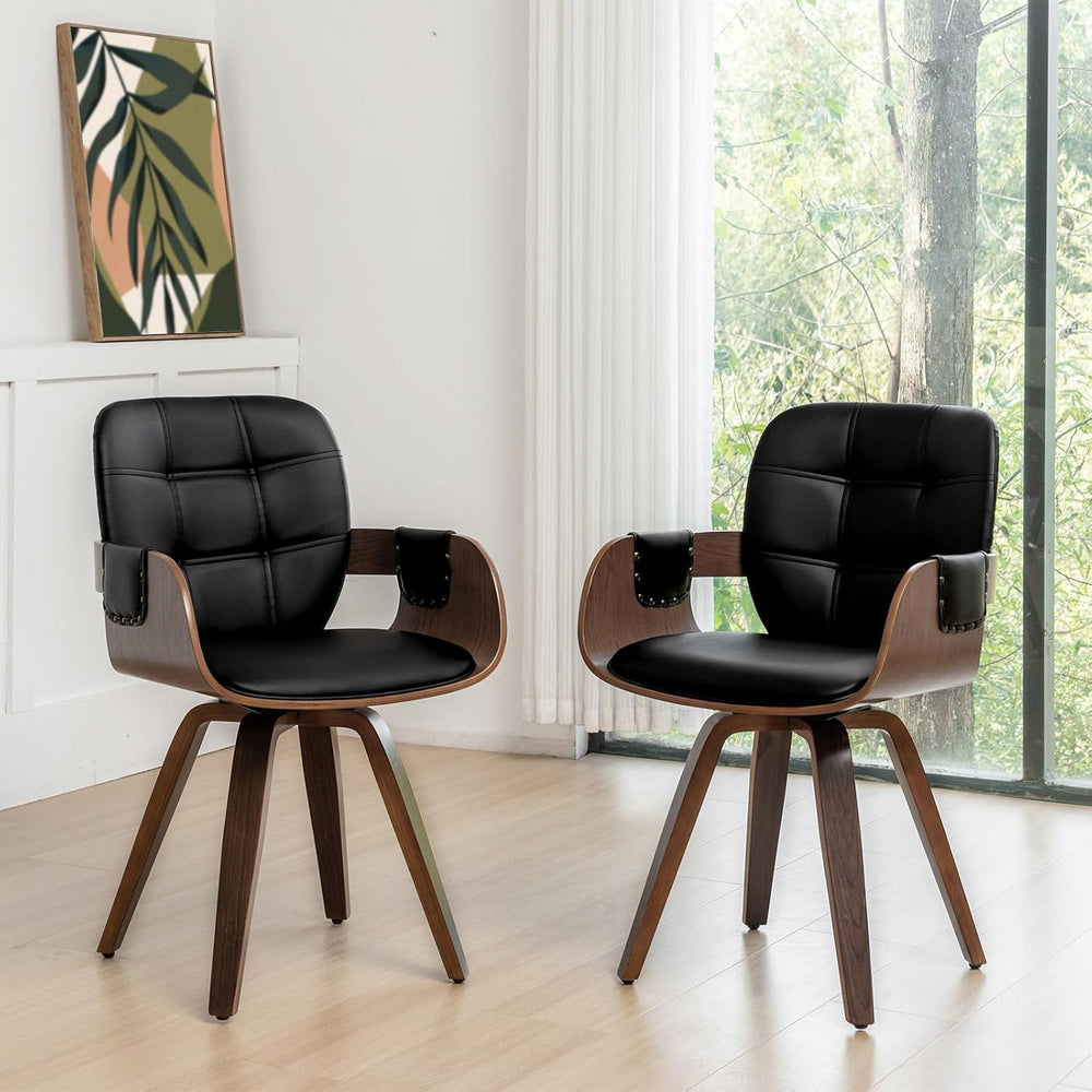 Swivel Dining Chairs, Mid Century Modern Chairs with Arms and Curved Back