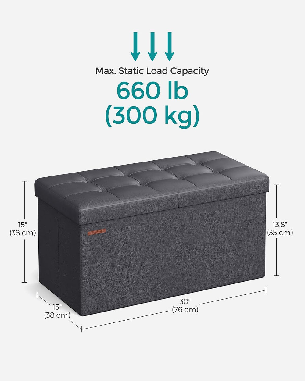 SONGMICS 30 Inches Folding Storage Ottoman Bench with Flipping Lid