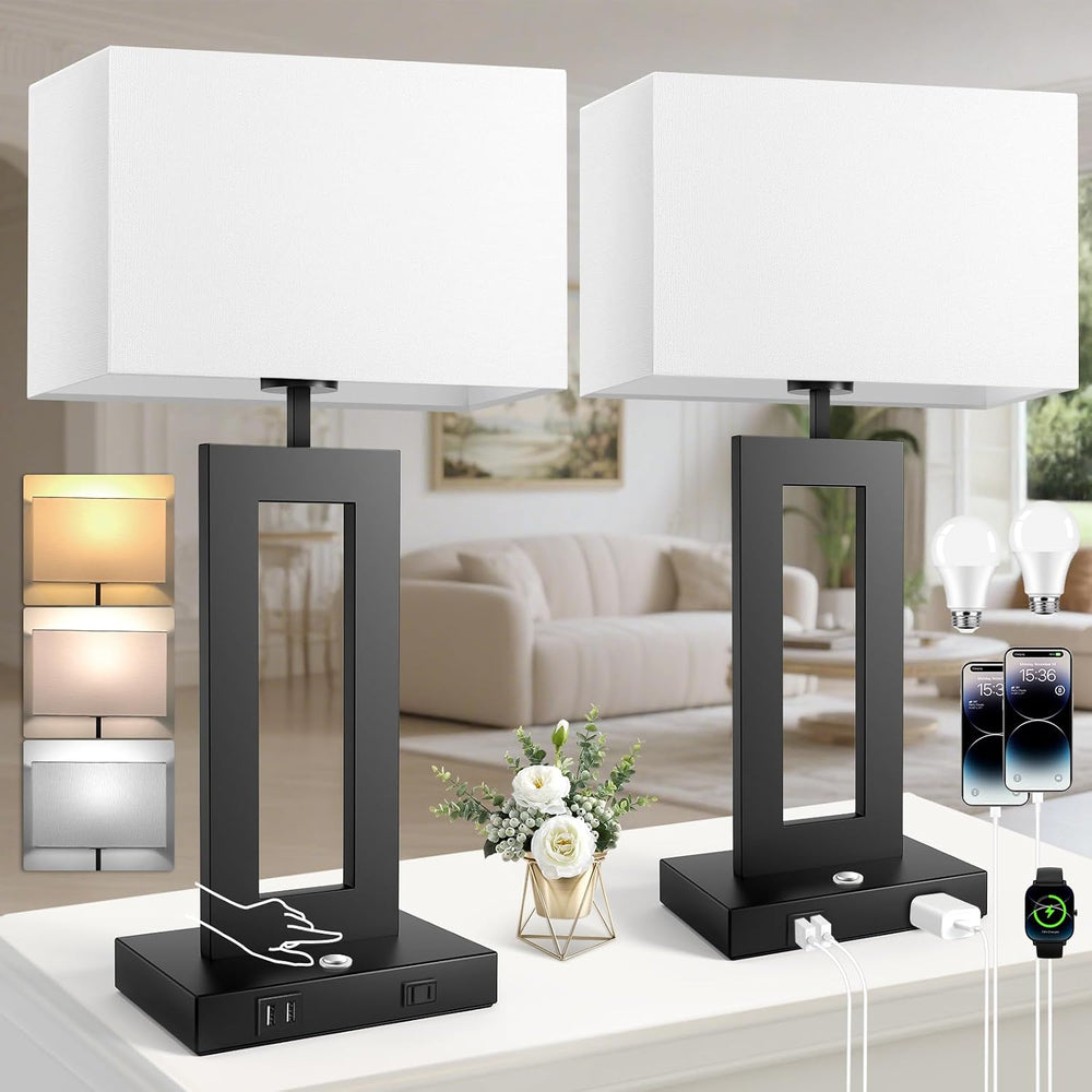 27.2’’ Tall Black Table Lamps for Living Room Bedroom, Bedside Touch Control ...