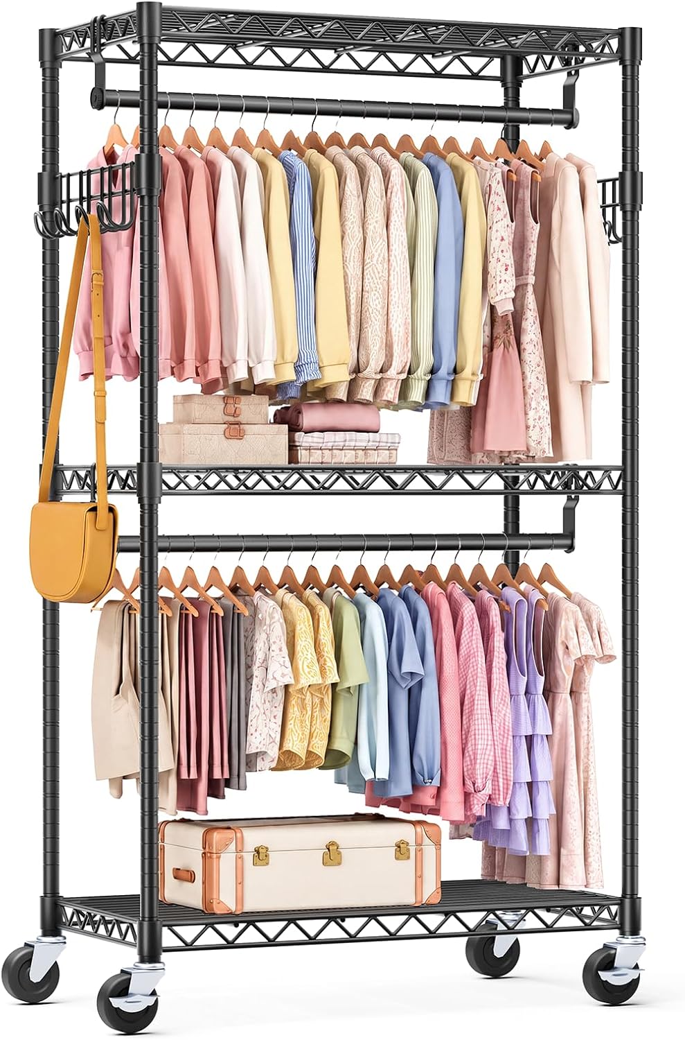 OLIXIS Rolling Clothes Rack, Heavy Duty Garment Rack, 29.5 IN, Metal Black