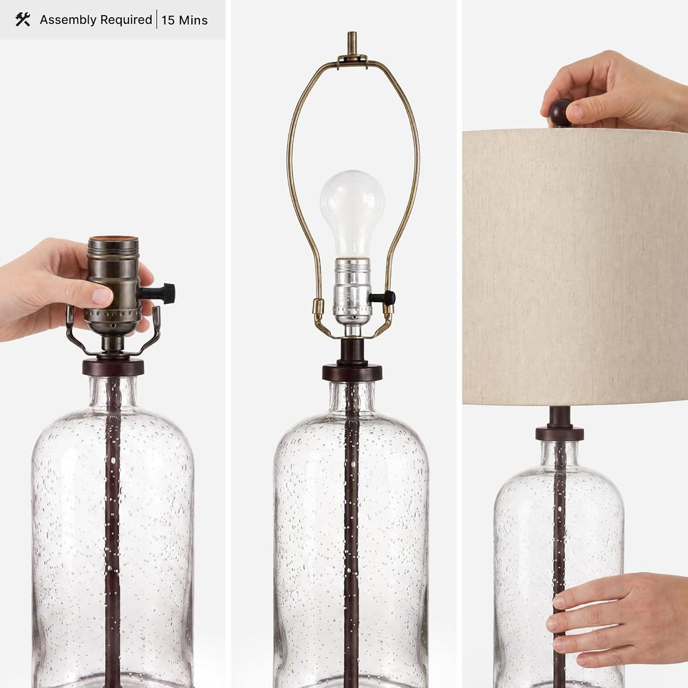 Signature Design by Ashley Bandile Seeded Glass Bedside Table Lamp, Bronze