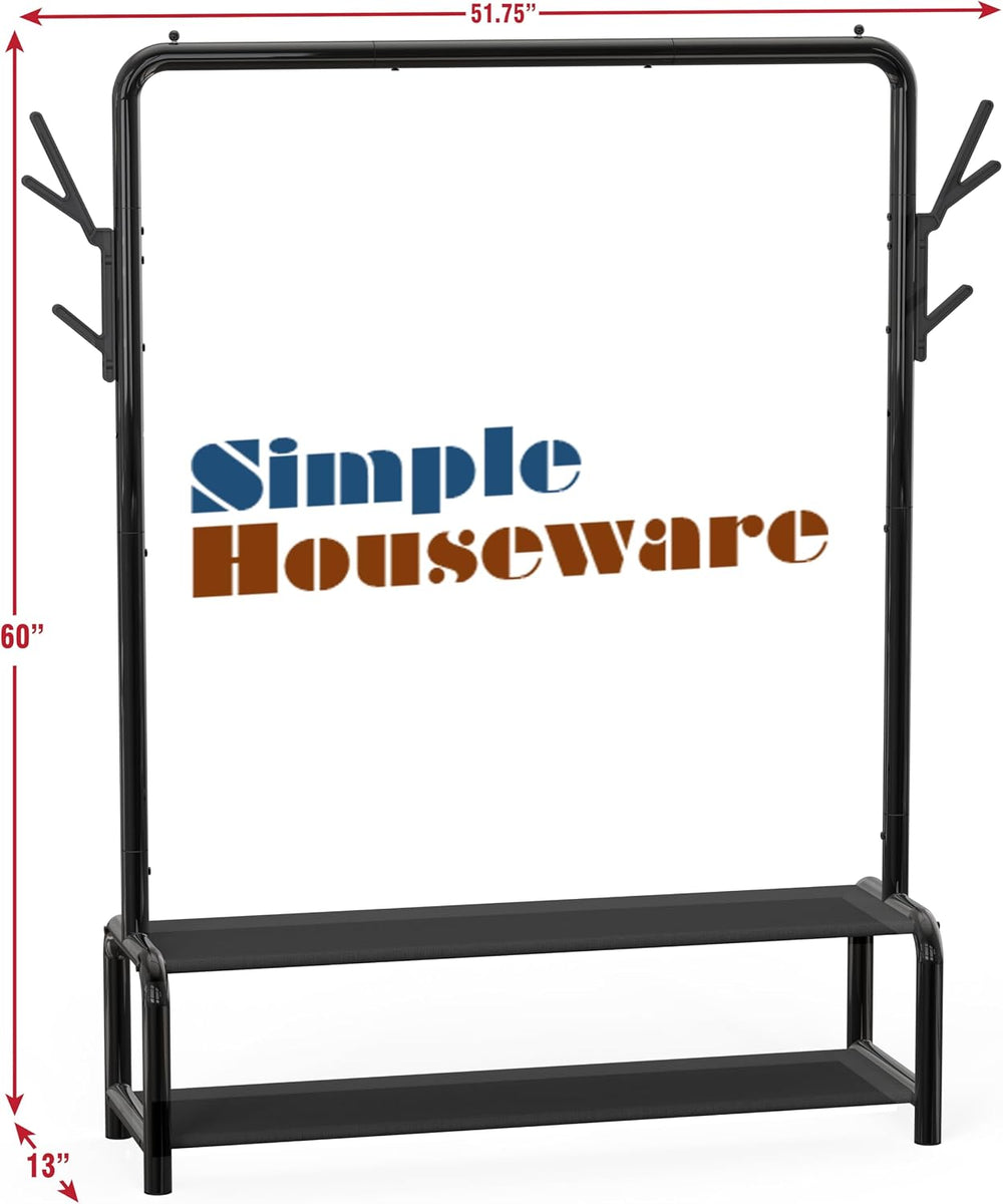 Simple Houseware 52" W Freestanding Closet Garment Rack with Shelves, Black