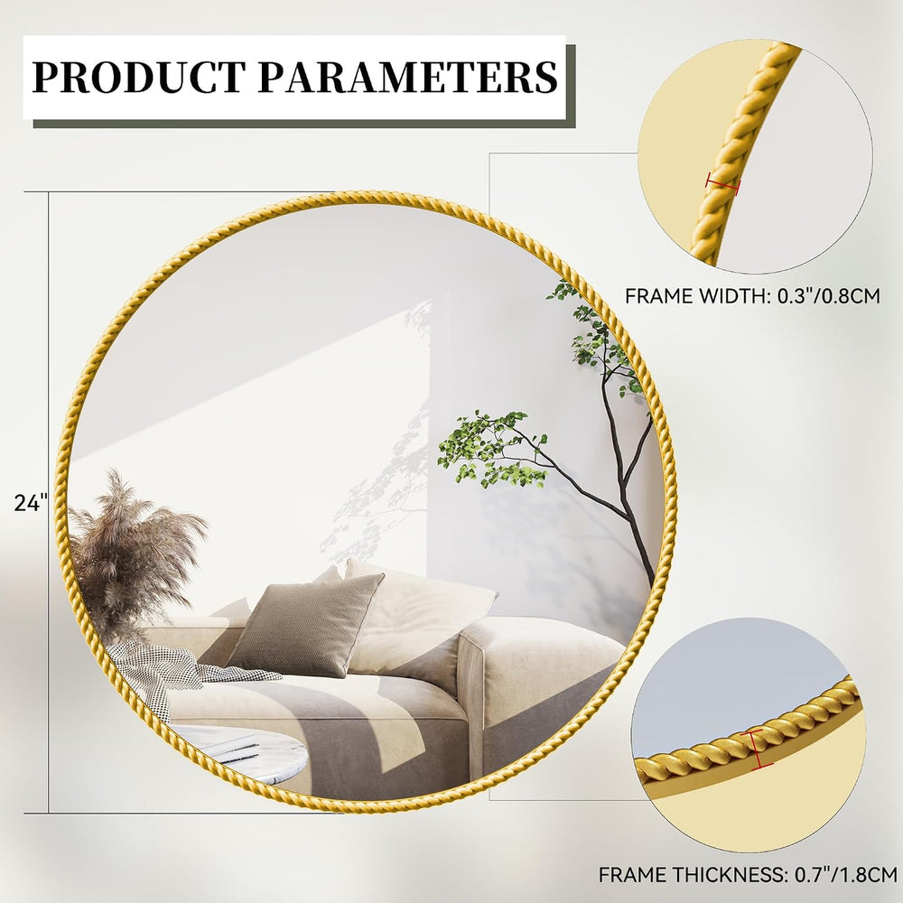 PROHOMEWARE Gold Round Bathroom Mirrors, 24 inch Circle Wall Mounted Hanging ...