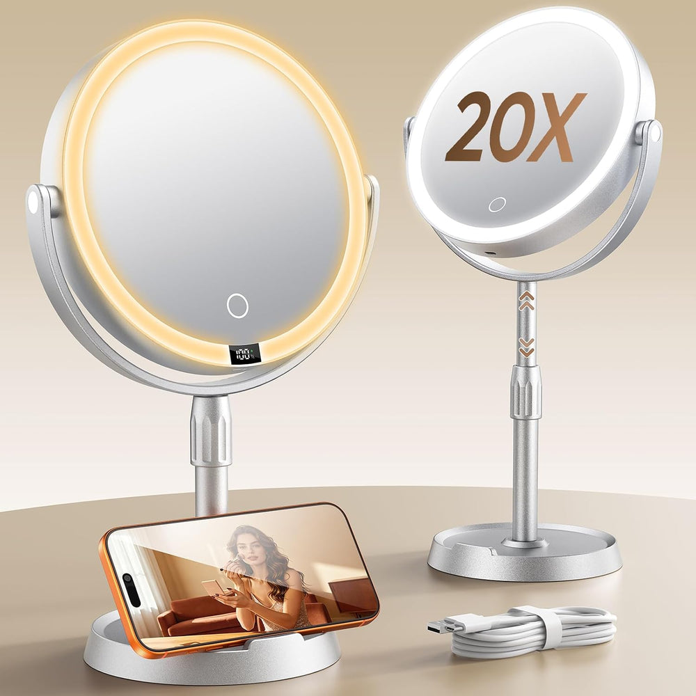 8" ABS Lighted Makeup Mirror with Lights, 20X Magnifying Mirror with Light