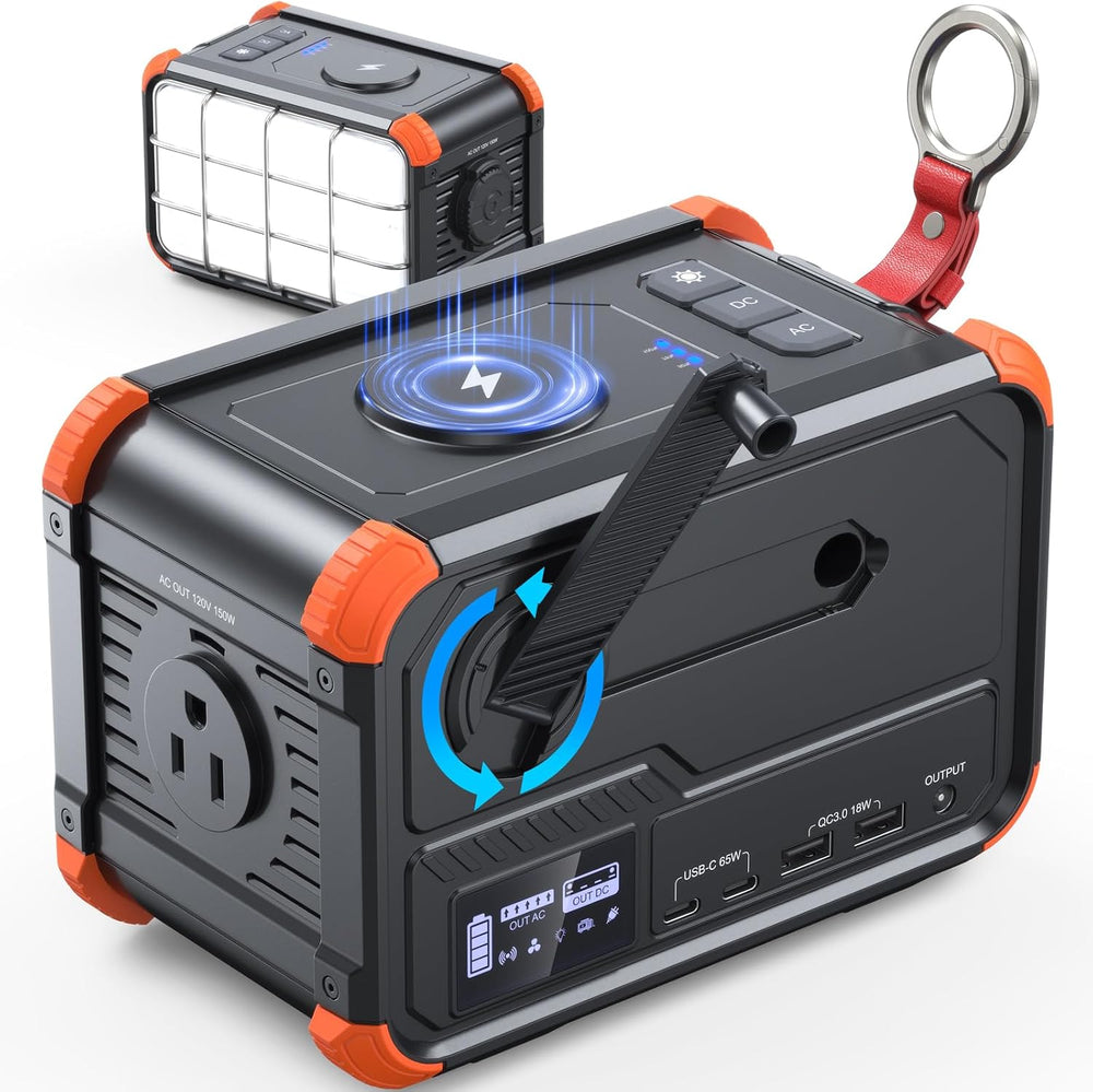 BROWEY 153Wh Portable Power Station, Solar Generator with Hand Crank