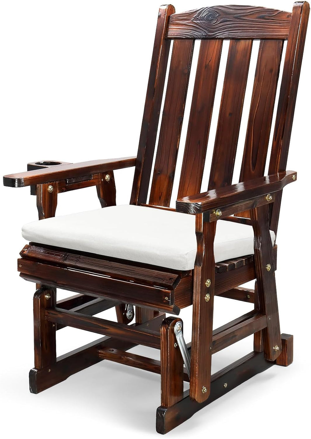 VINGLI Wooden Patio Glider with Cushion, Heavy Duty 600 LBS Outdoor Glider wi...