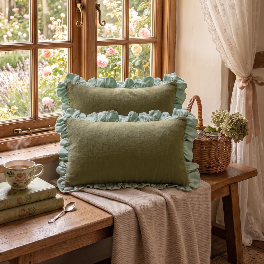 patdrea Designer Vintage Green Throw Pillow Covers,Set of 2,12"x20"