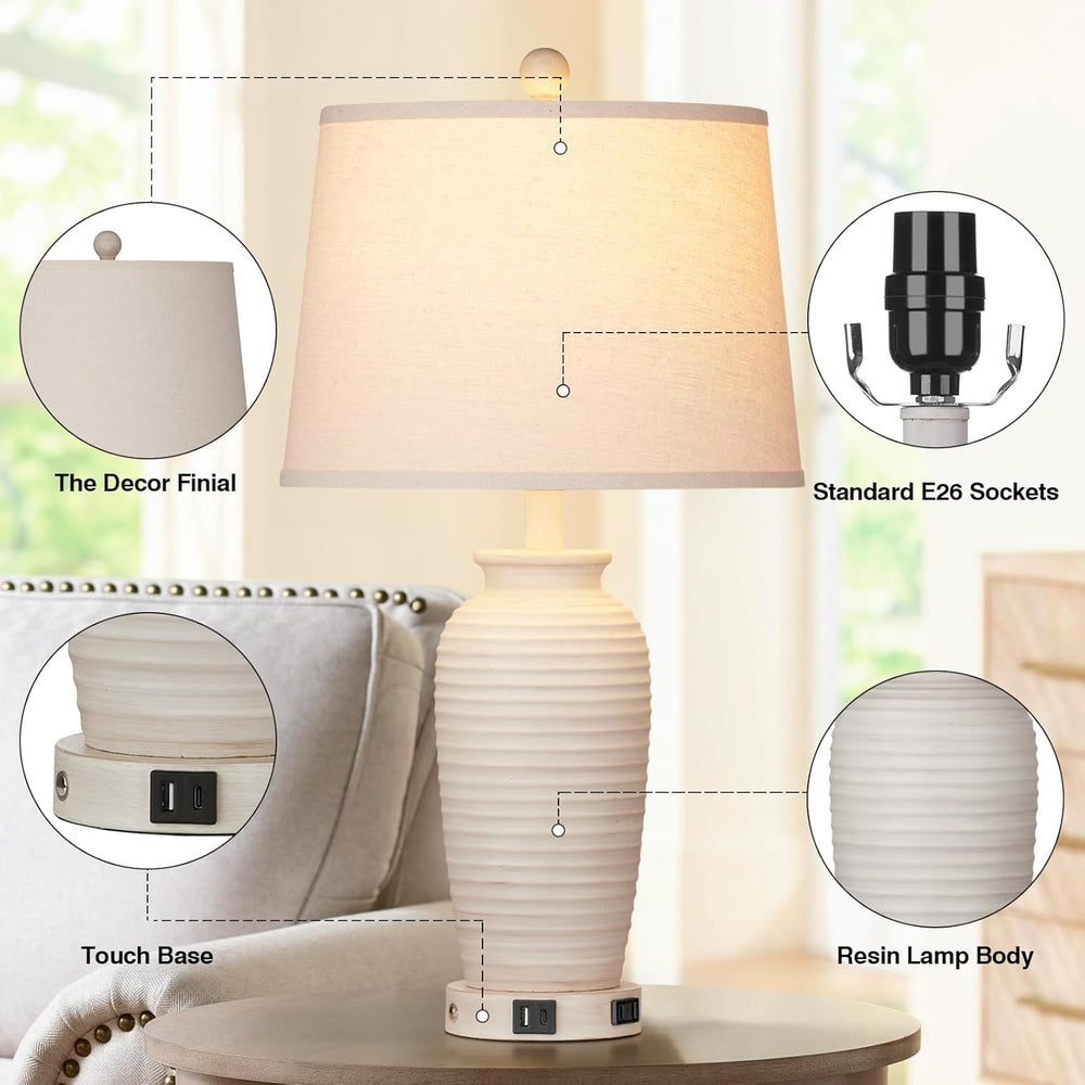 CINSARY 24.3" Farmhouse Jar Table Lamps Set of 2, 3 Way Touch Control Ru...