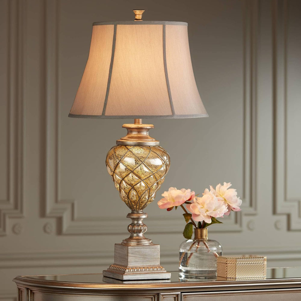 Mercury Glass 33 3/4" Large Table Lamps Set of 2 LED Night Light