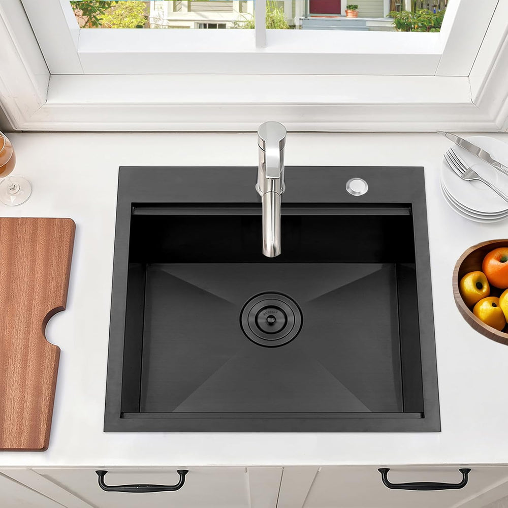 VCCUCINE 21x20 Inch Gunmetal Black Drop in Bar Sink Kitchen Sink Workstation,...
