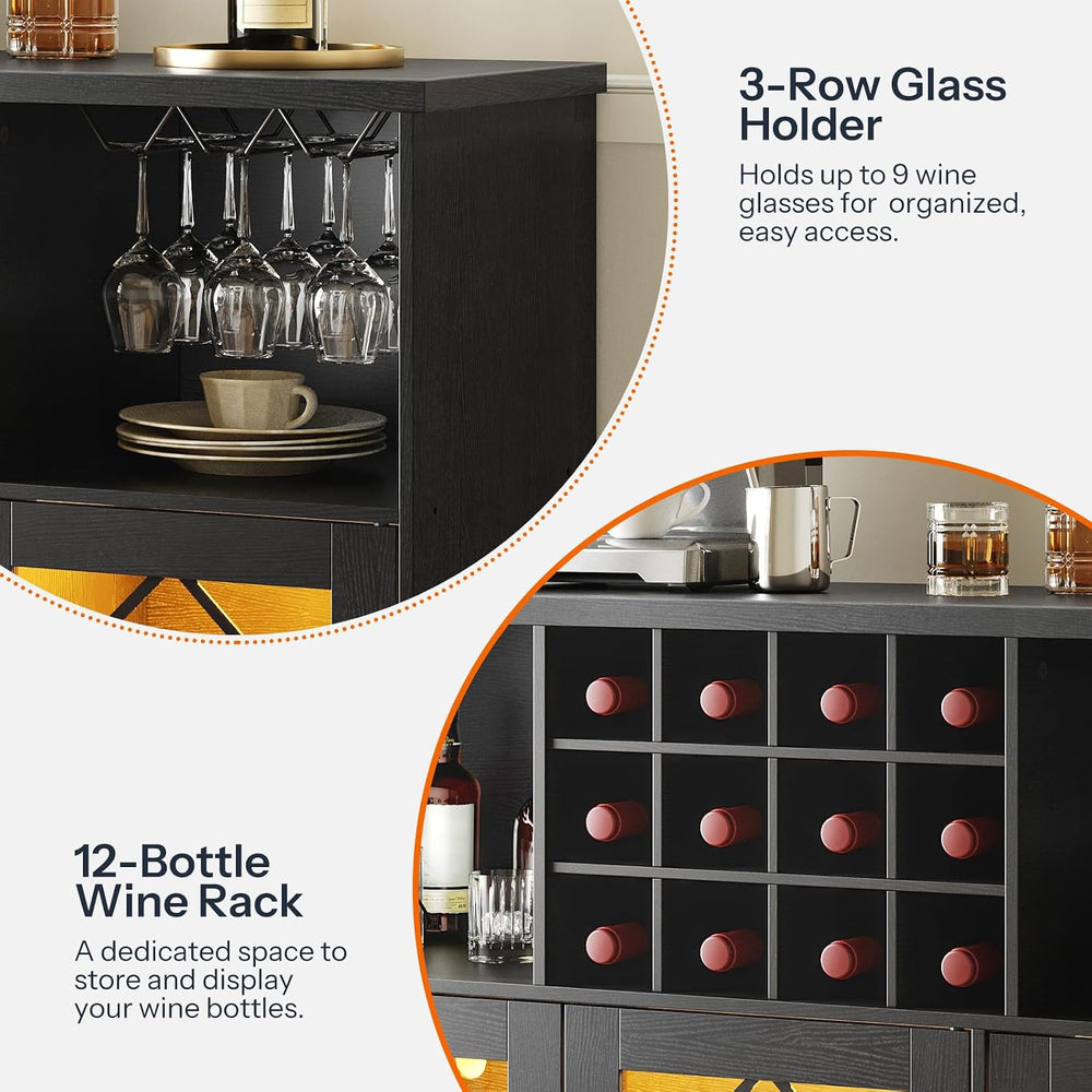 HOOBRO Bar Cabinet with Power Outlet, Modern Liquor Cabinet with Wine Rack &a...