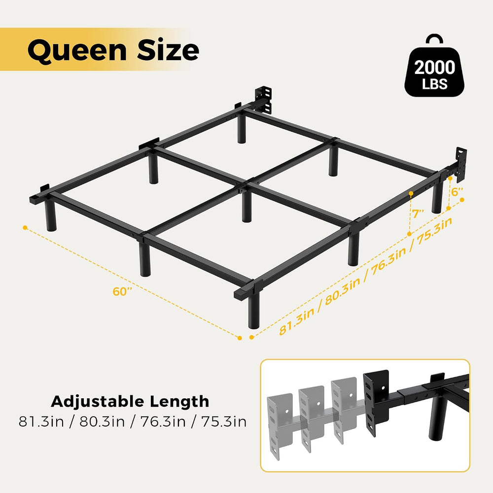 Queen Bed Frame, 7 Inch Heavy Duty Metal Base for Box Spring, 9 Legs