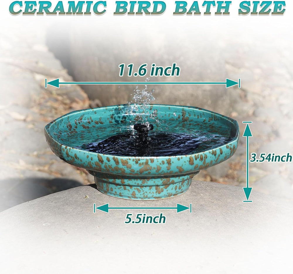 11.6" Solar Ceramic Bird Bath Bowl,Bird Bath Fountain for Outside