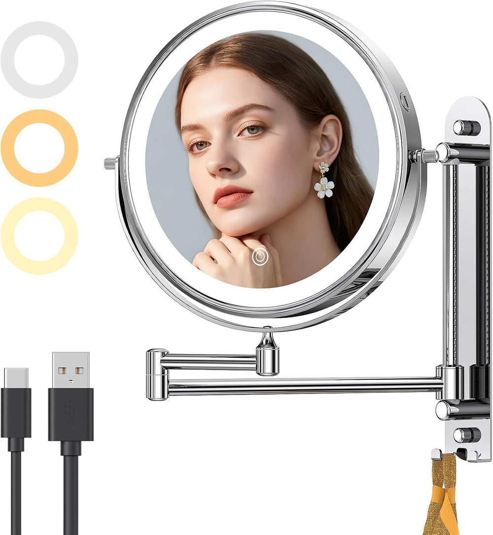 Gospire 9” Wall Mounted Makeup Mirror with Magnification 10X - Chrome