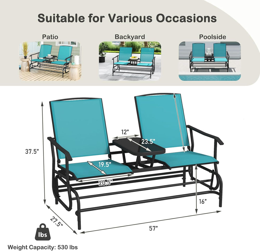 Tangkula 2 Person Swing Glider Chair, Patio Rocking Loveseat w/Center Tempere...