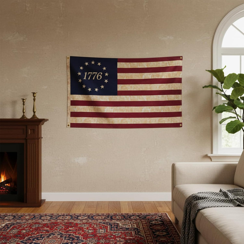 JRED 100% Cotton 1776 Betsy Ross Flag for Outside, 3x5 Tea-Stained 13 Star Co...