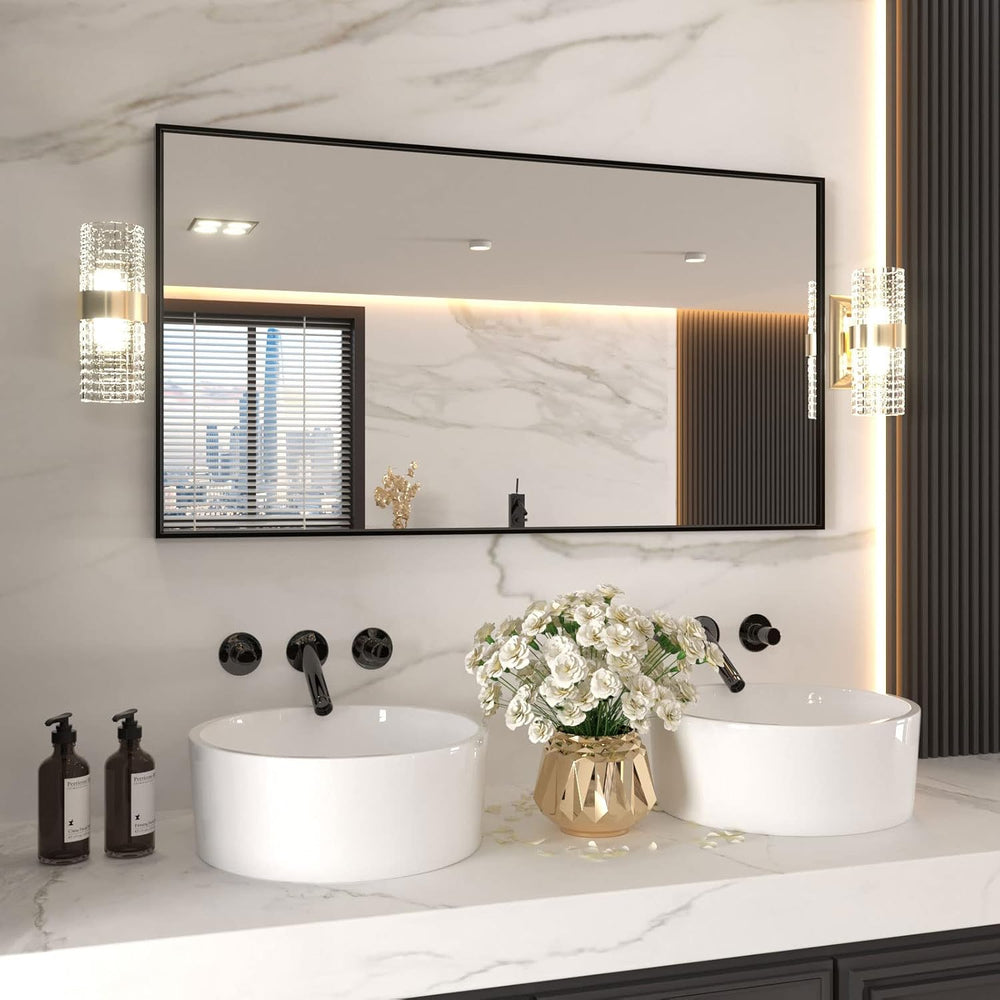 LOAAO 55"X30" Black Rectangle Bathroom Mirror