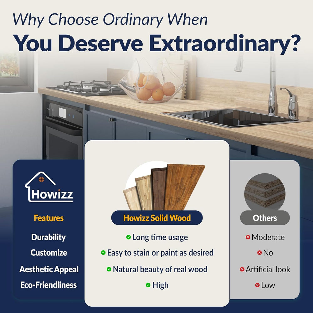 Howizz 48x25 in Solid Wood Table Top - 1in Thick Butcher Block Countertop for...
