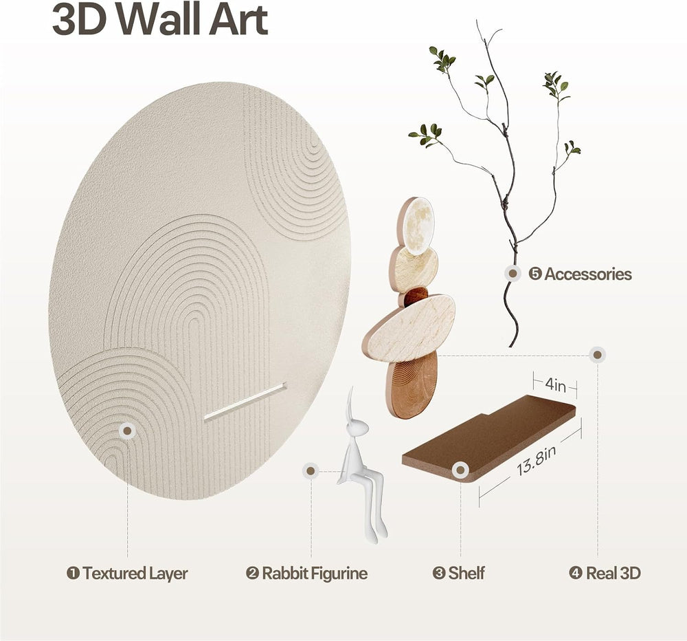 3D Textured Abstract Modern Round Wall Art Decor for Living Room, 24x24 In