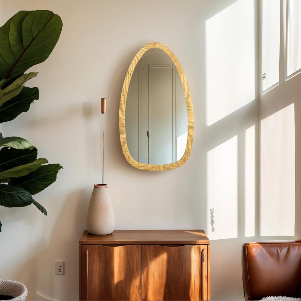 Rattan Boho Mirror, 31.5" x 18"