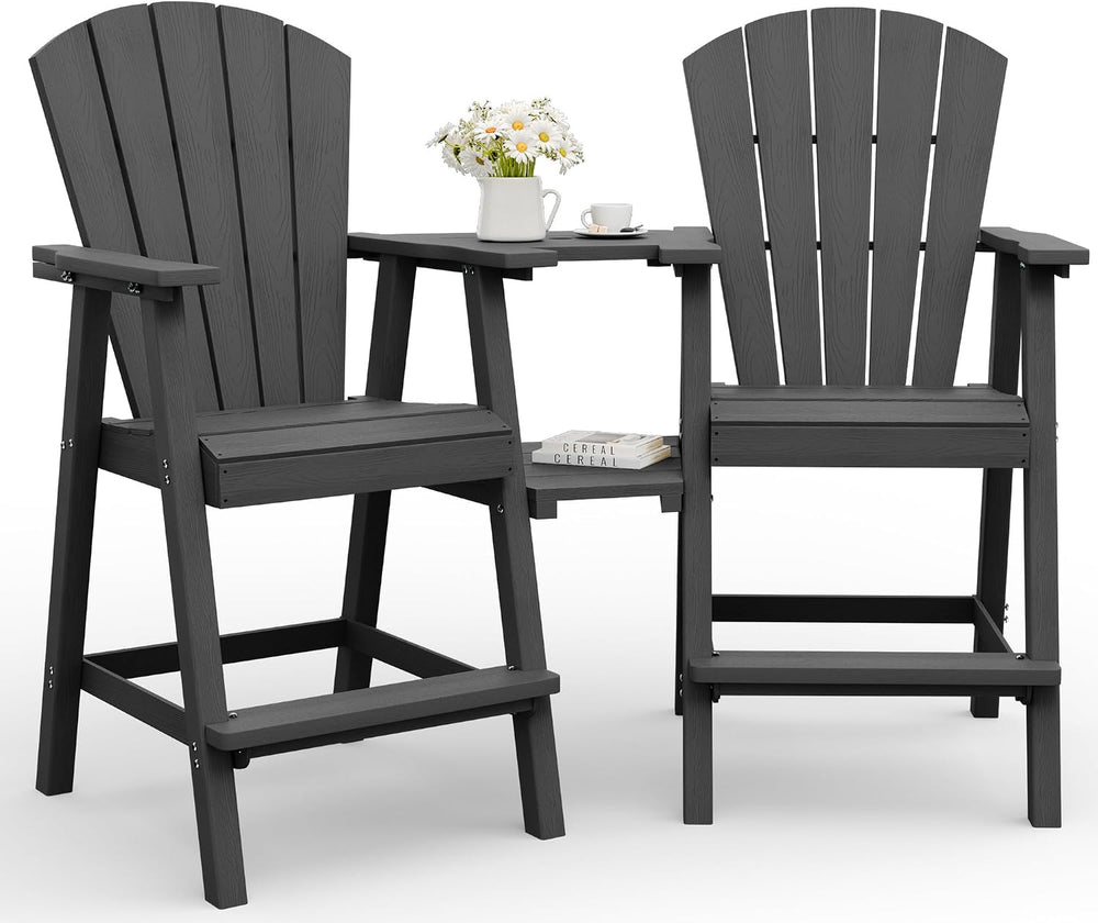 Tall Adirondack Chairs Set of 2 with Table Trays, Dark Grey