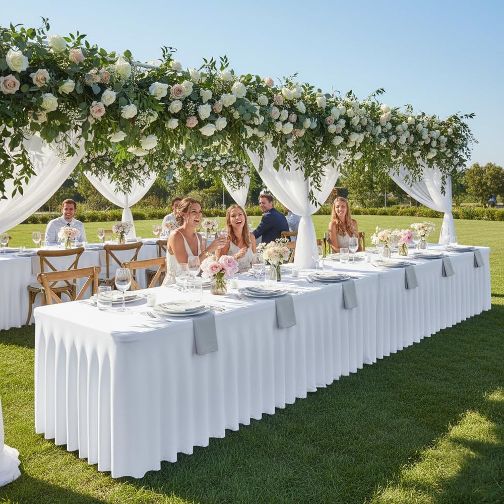 White Spandex Table Covers 6ft Rectangle Table Skirts for Party 2 Pack
