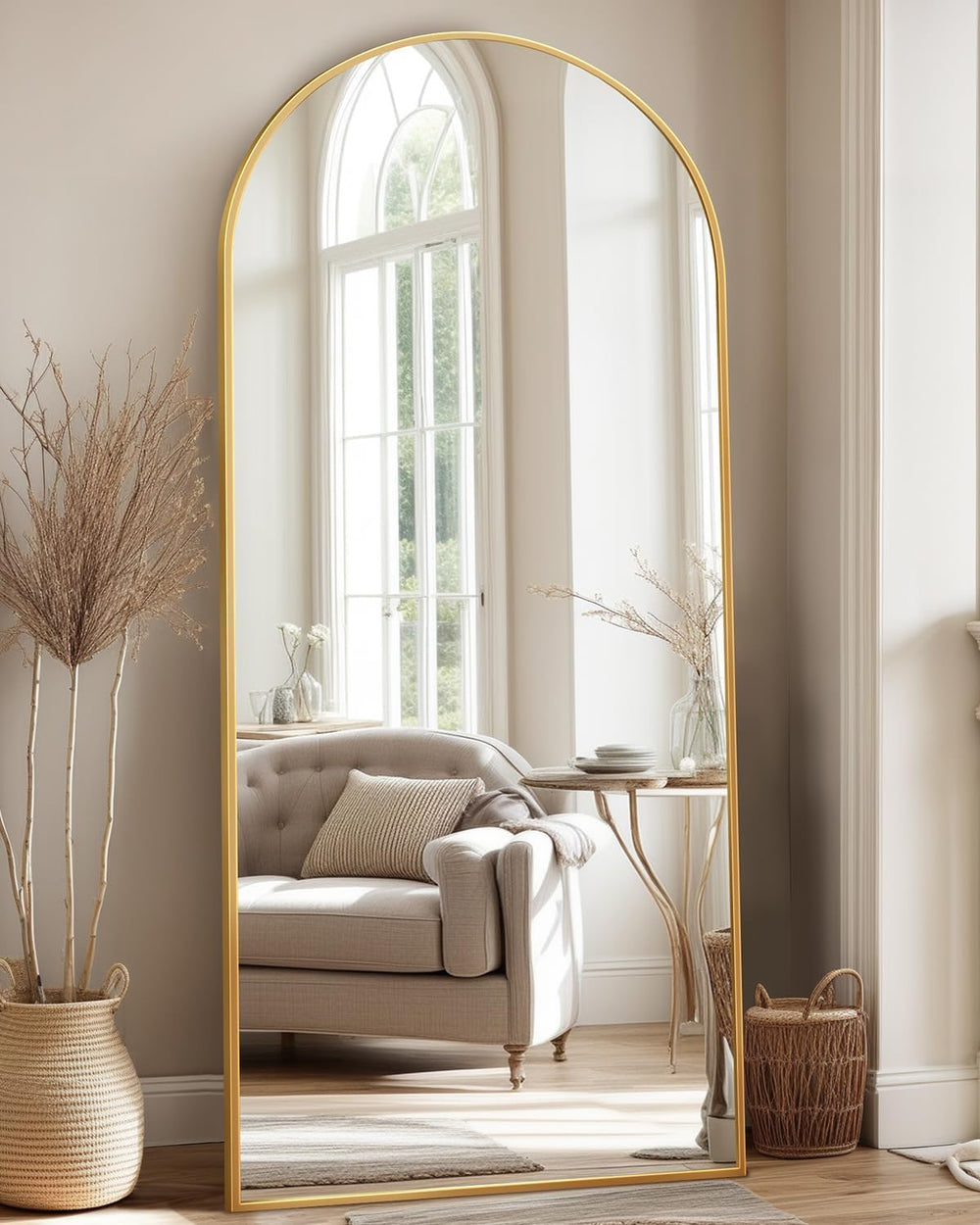 Antok 58" x21” Arched Full Length Mirror with Stand, Floor Mirror, Gold