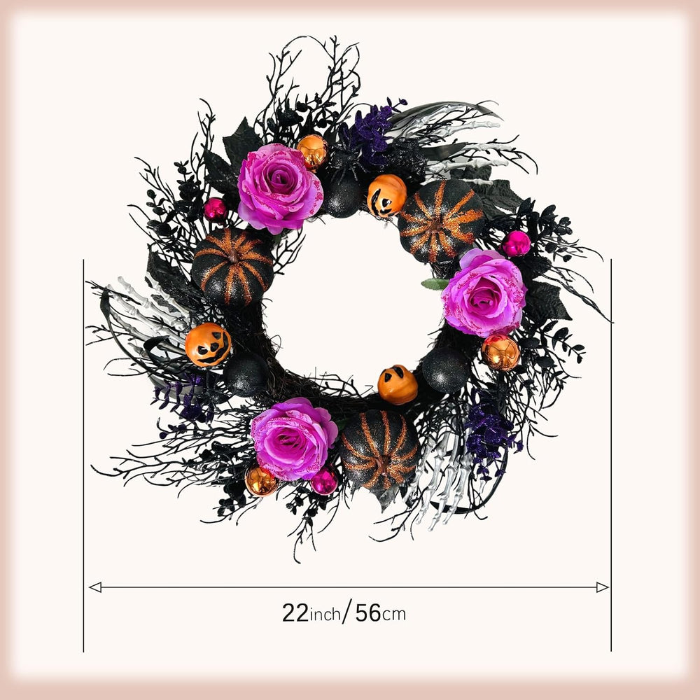 22 Inch Halloween Wreaths for Front Door Artificial Black Welcome Wreath with...