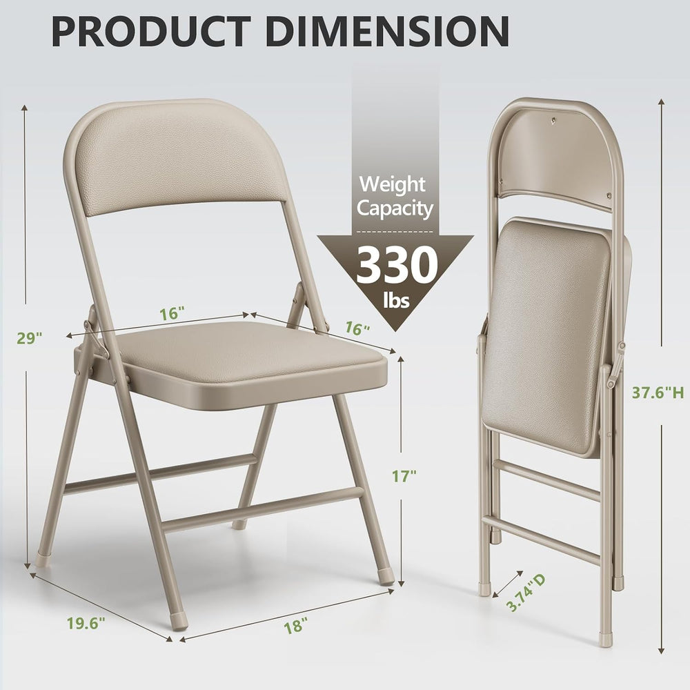 Padded Folding Chairs 2 Pack, PU Leather Folding Chairs for Outside and Indoo...