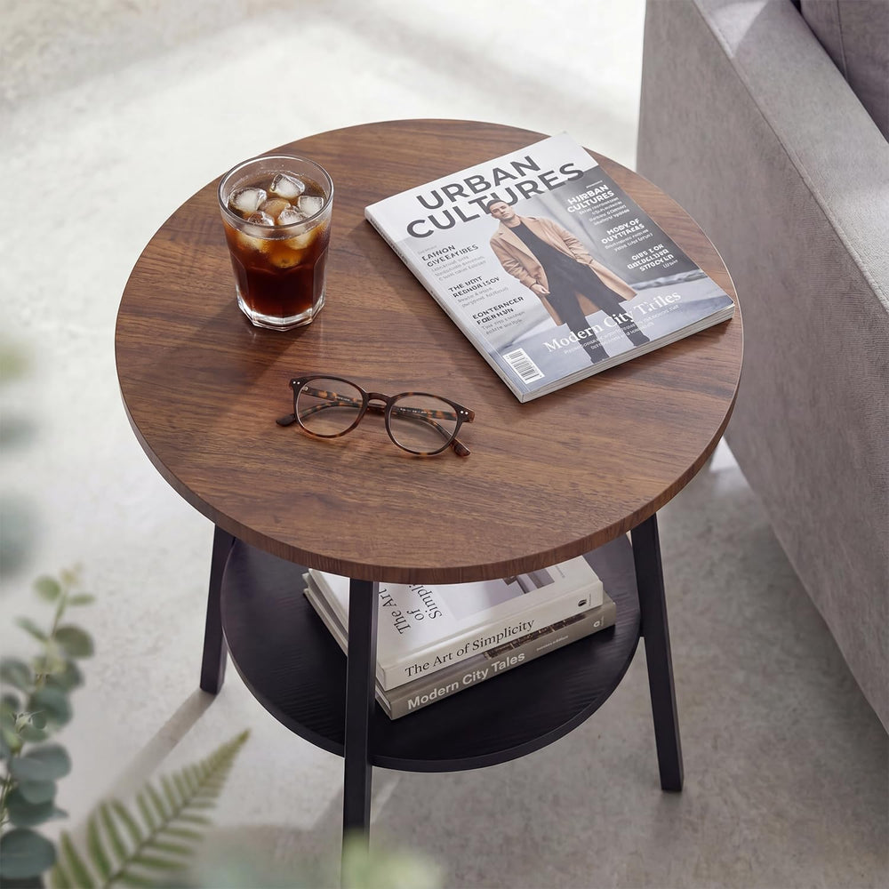 Small Round Side Table, End Tables Living Room, Walnut