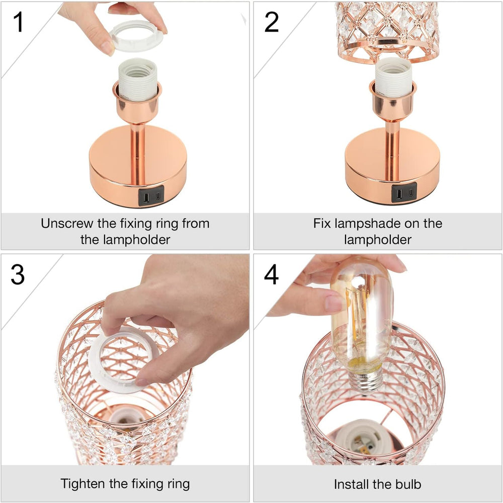 Pink Crystal Table Lamp, 3 Way Dimmable Touch Lamps for Night Stands