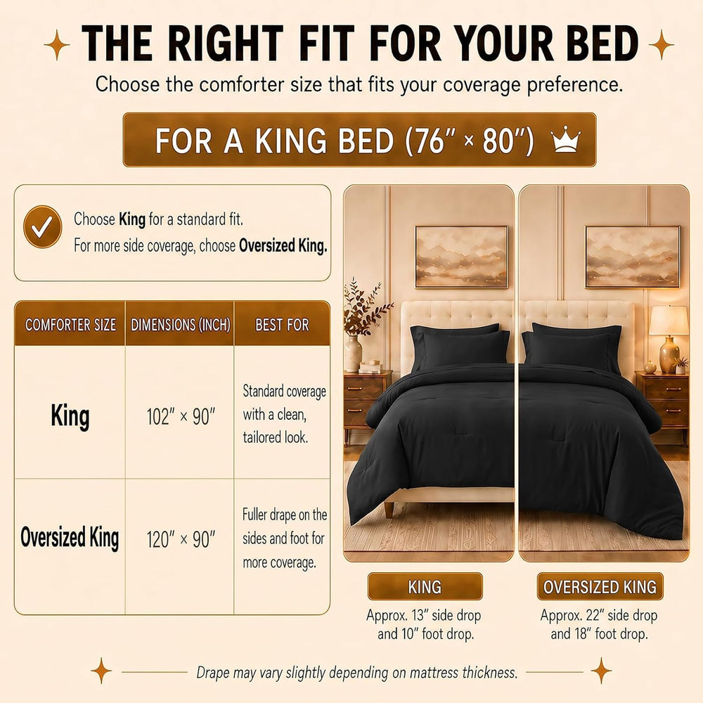 CozyLux King Size Comforter Set Black, 7 Pieces Bed in a Bag
