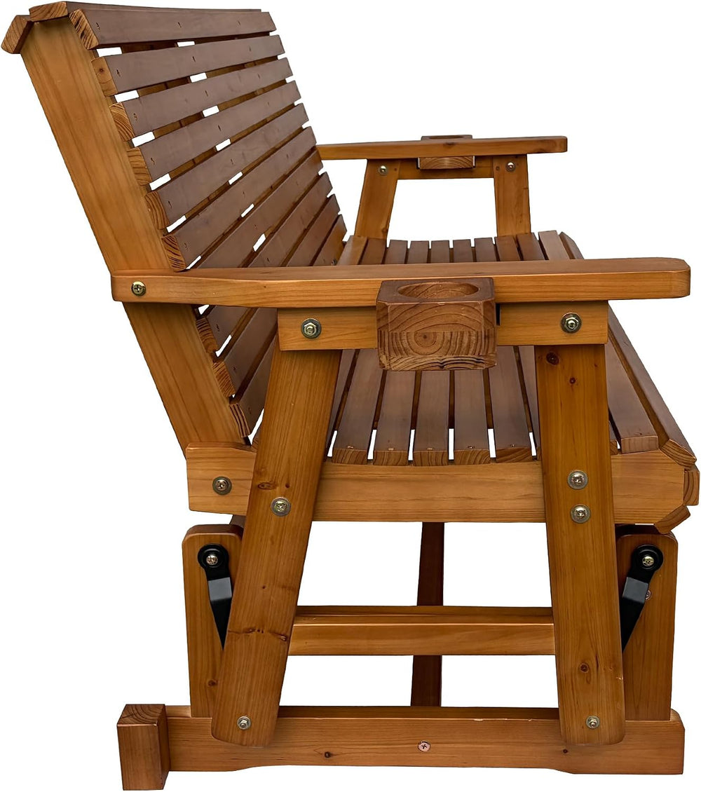 Fortune Candy Wooden Glider with Cup Holders, Brown, 3-Seater