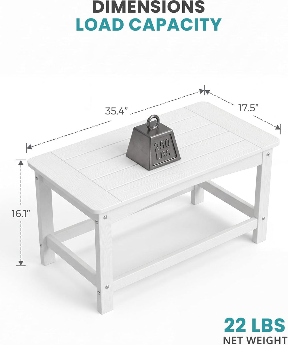 White Outdoor Coffee Table for Patio 35.4 x 17.5 x 16.1 Poly Lumber