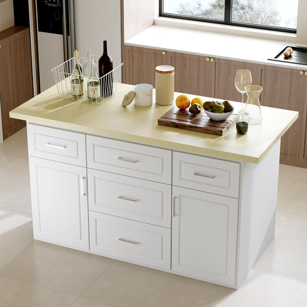 AIEGLE 66.9-in Stationary Kitchen Storage, Island Table with Seating, White