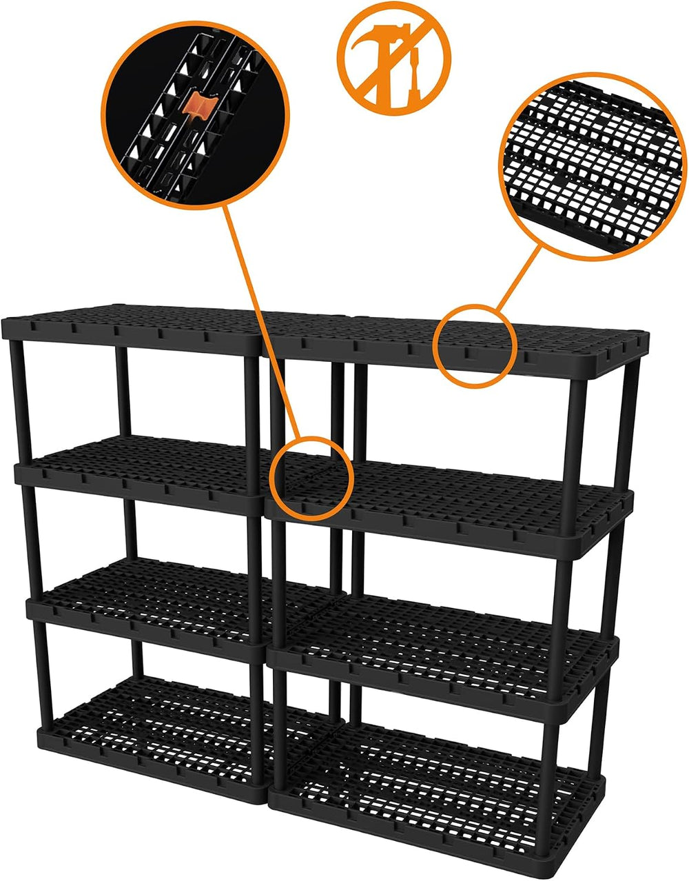 Gracious Living XL Knect-A-Shelf 4-Shelf Heavy-Duty Storage Shelves, Black