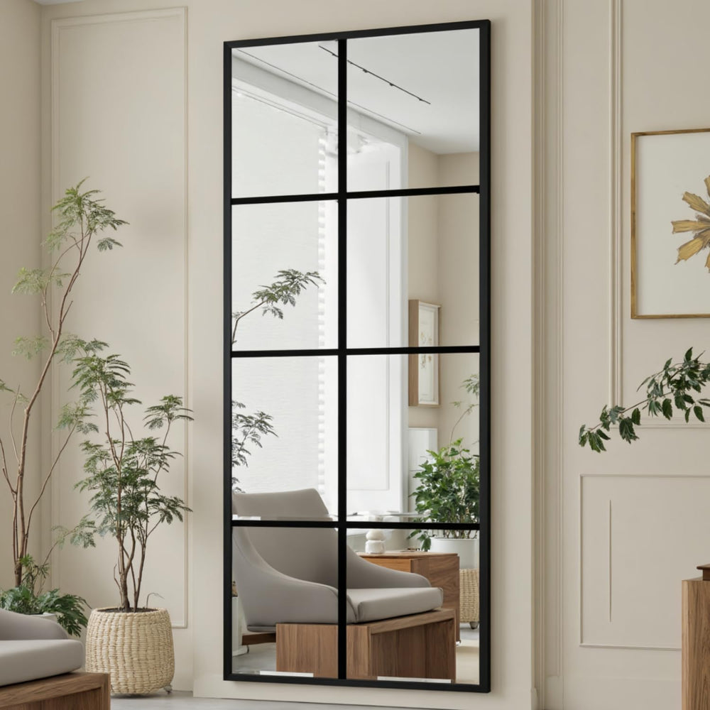 Prywot Full Length Mirror, 56"x22" Windowpane Floor Mirror, Black