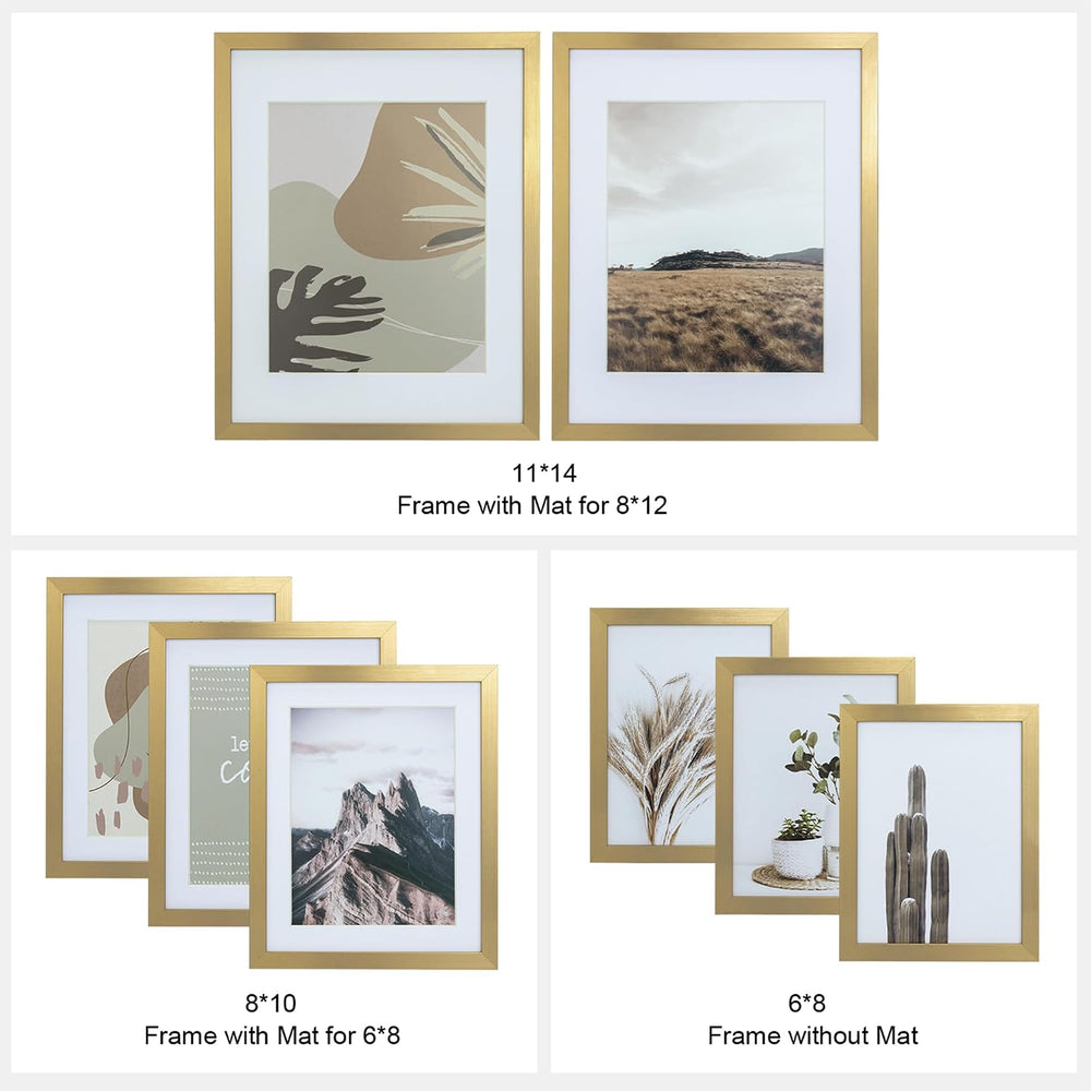 ArtbyHannah Gallery Wall Frame Set, 8 Pack Neutral Wall Decor, Gold, Large