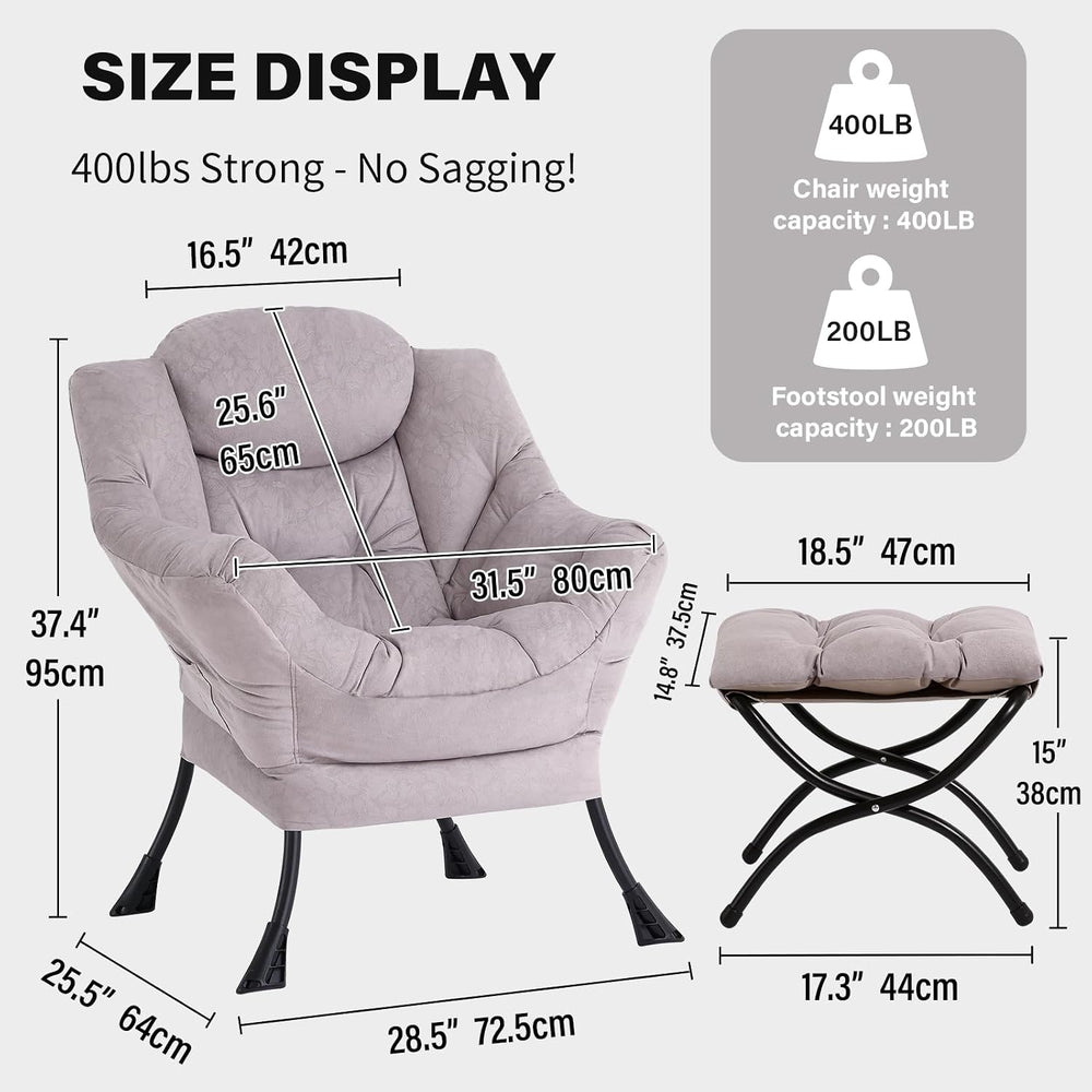 Tiita Modern Lazy Chair with Ottoman, Large Accent Armchair, Leisure Sofa Arm...