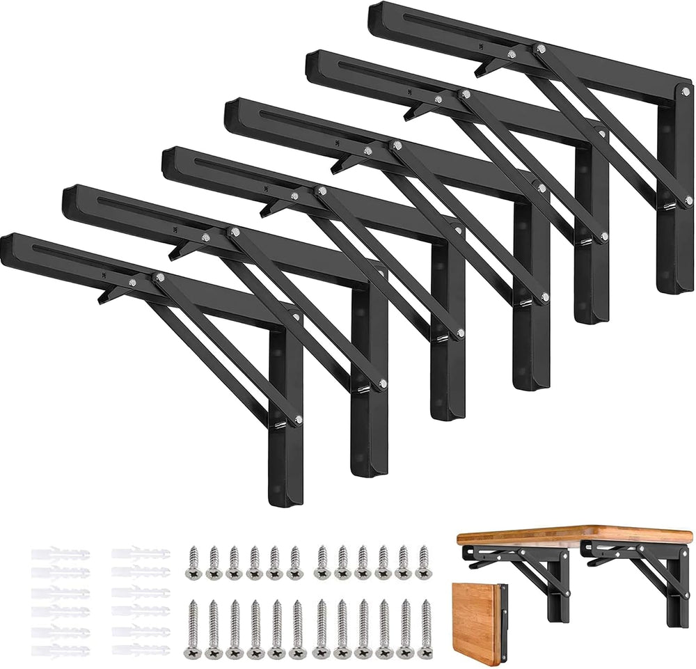 Folding Shelf Brackets - 16 Inch 6 Packs Heavy Duty Metal Collapsible Shelf B...