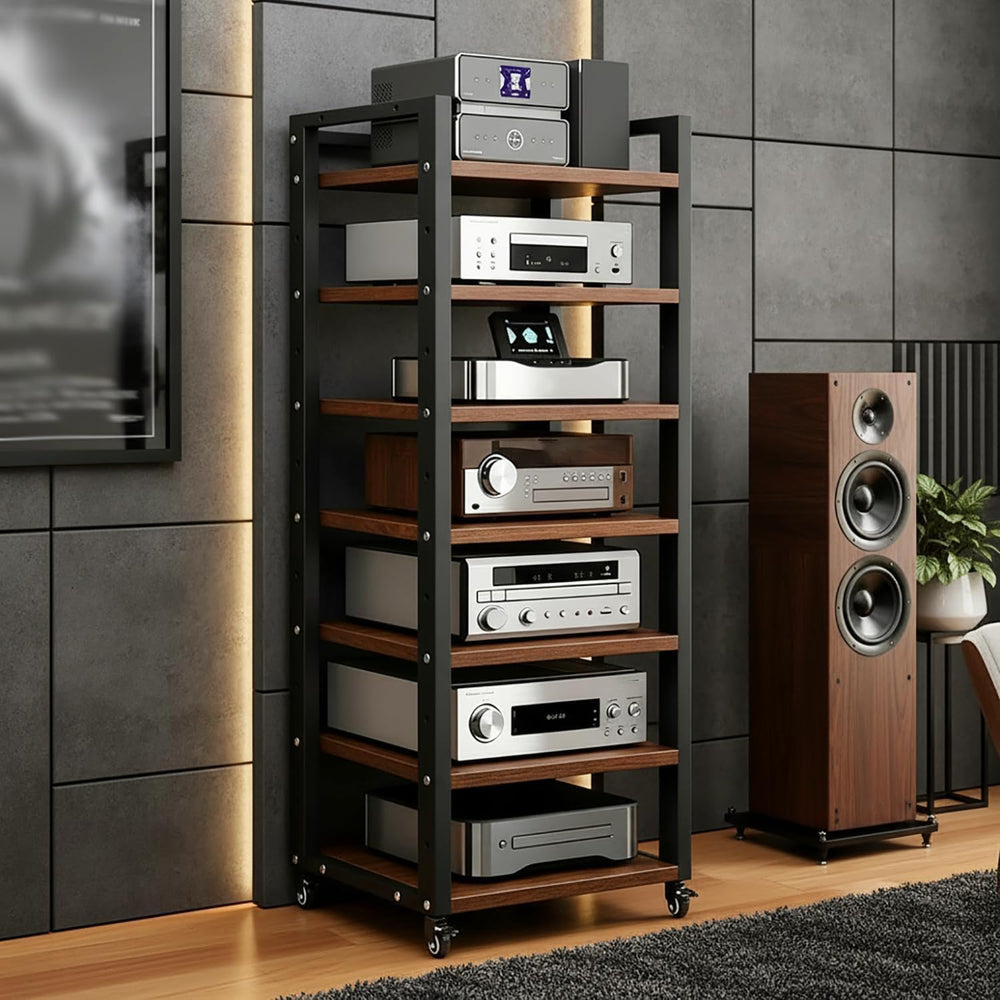 7 Tier AV Media Stand, 55in Audio Rack Tower Stereo Component Cabinet