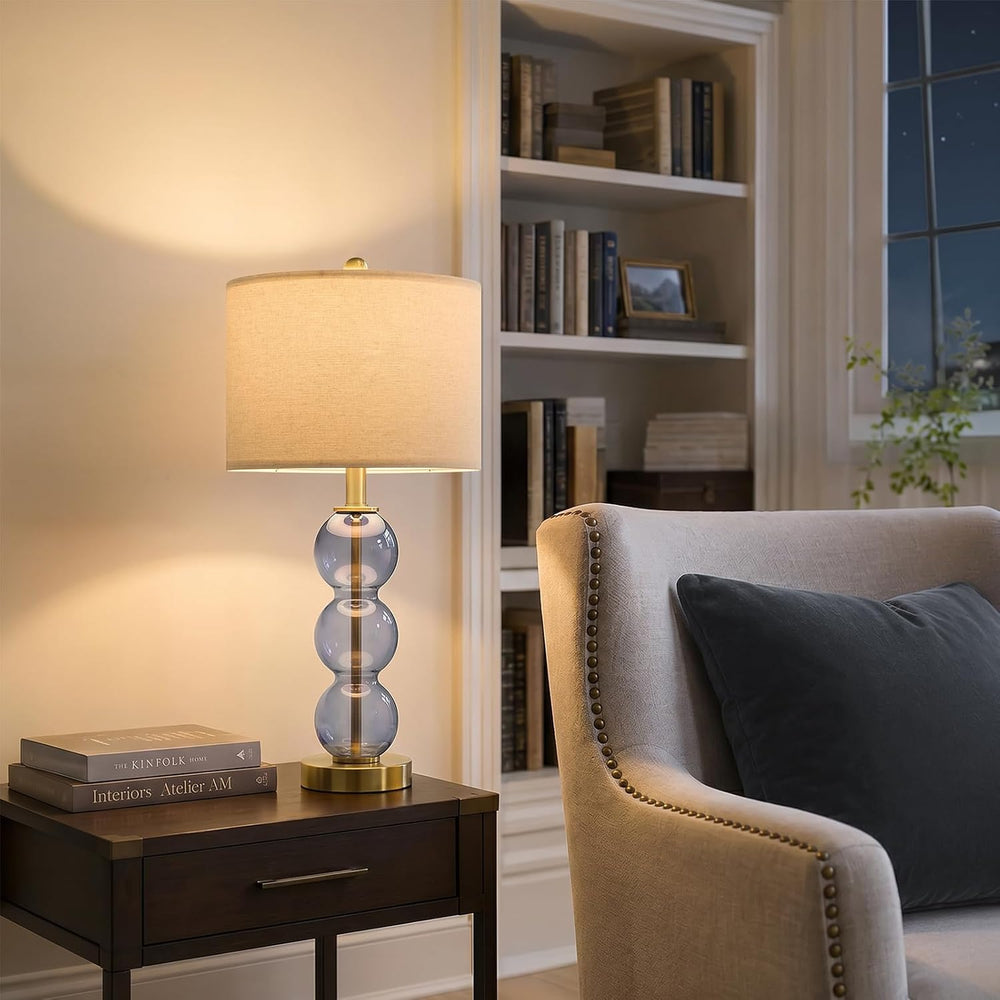 Oneach 25" Blue Table Lamps for Living Room, Glass Modern Table Lamp Set...