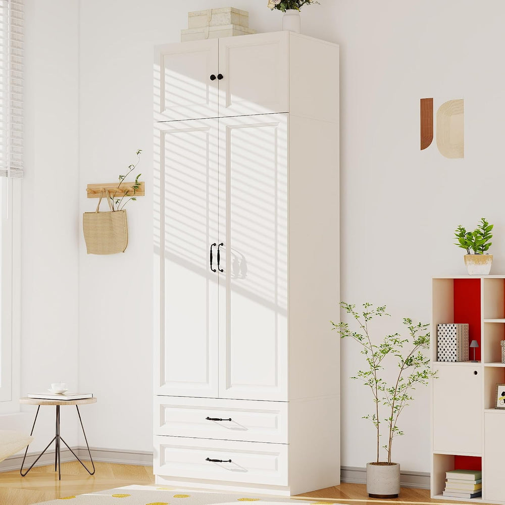 White Armoires Wardrobe Closet with 2 Drawers and 2 Doors: 88" H