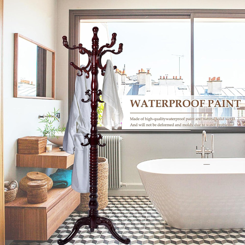 Wood Coat Rack Freestanding, Natural Coats Tree Stand with 14 Hooks, 73"...