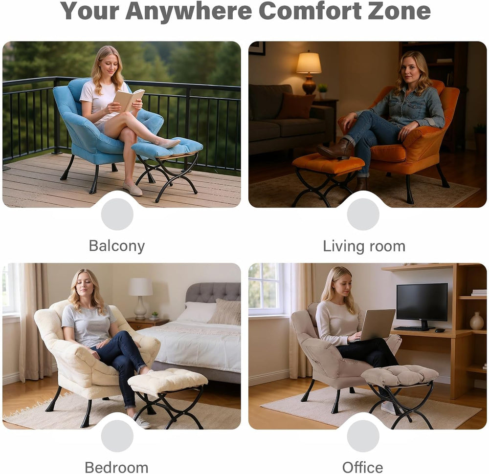 Tiita Lazy Chair with Ottoman, Modern Large Accent Lounge Chairs, Leisure Sof...