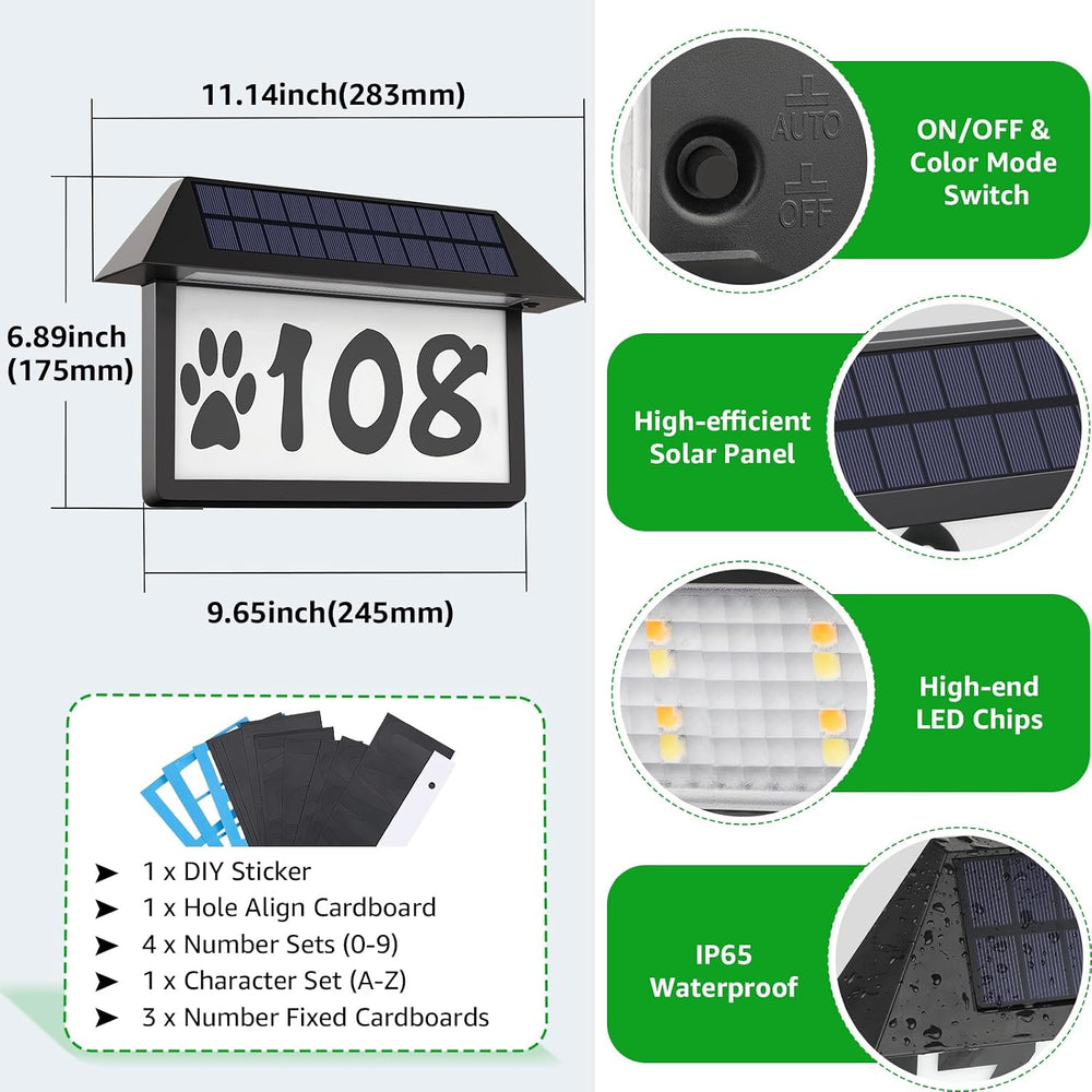 ASOMST Solar Address Sign, Lighted House Numbers Waterproof, 3-Light Modes