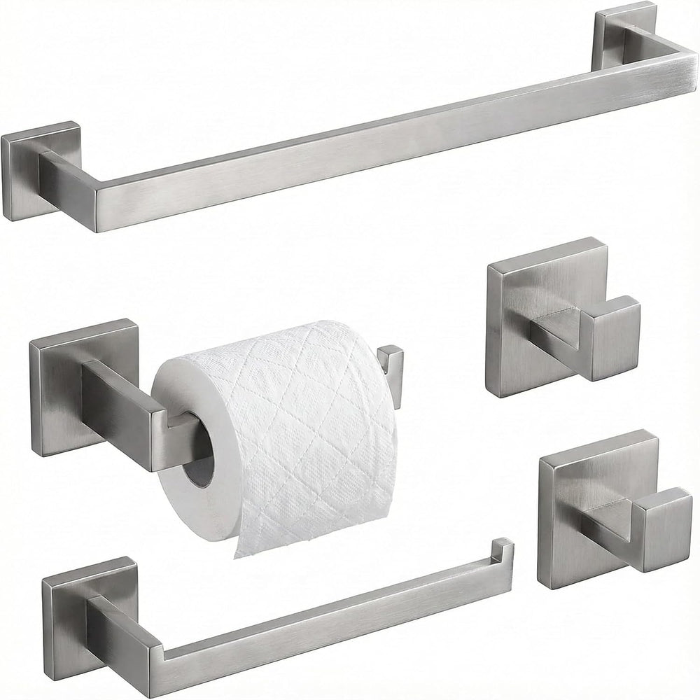5-Piece Bathroom Hardware Set, 16 in Towel Bar, Brushed Nickel
