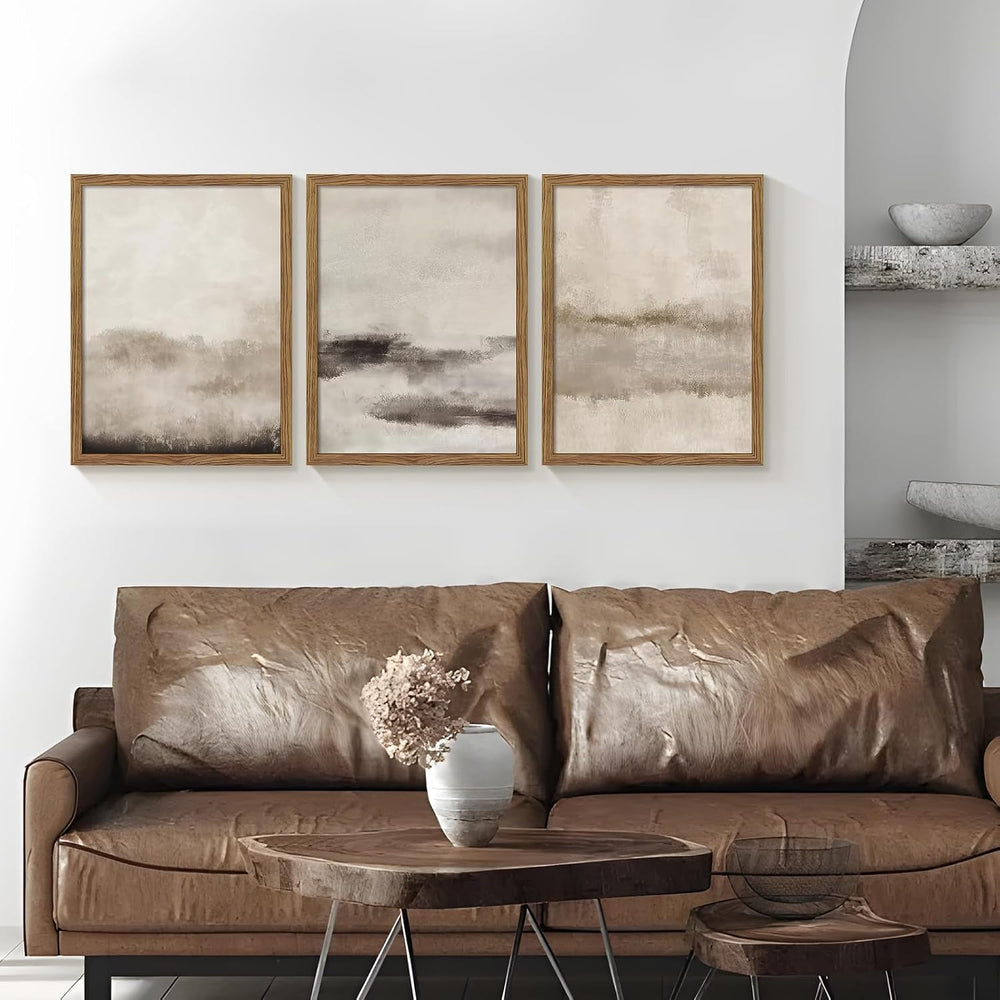 3 Piece Large Abstract Framed Wall Art Neutral Beige Modern Art 12x16 Inch