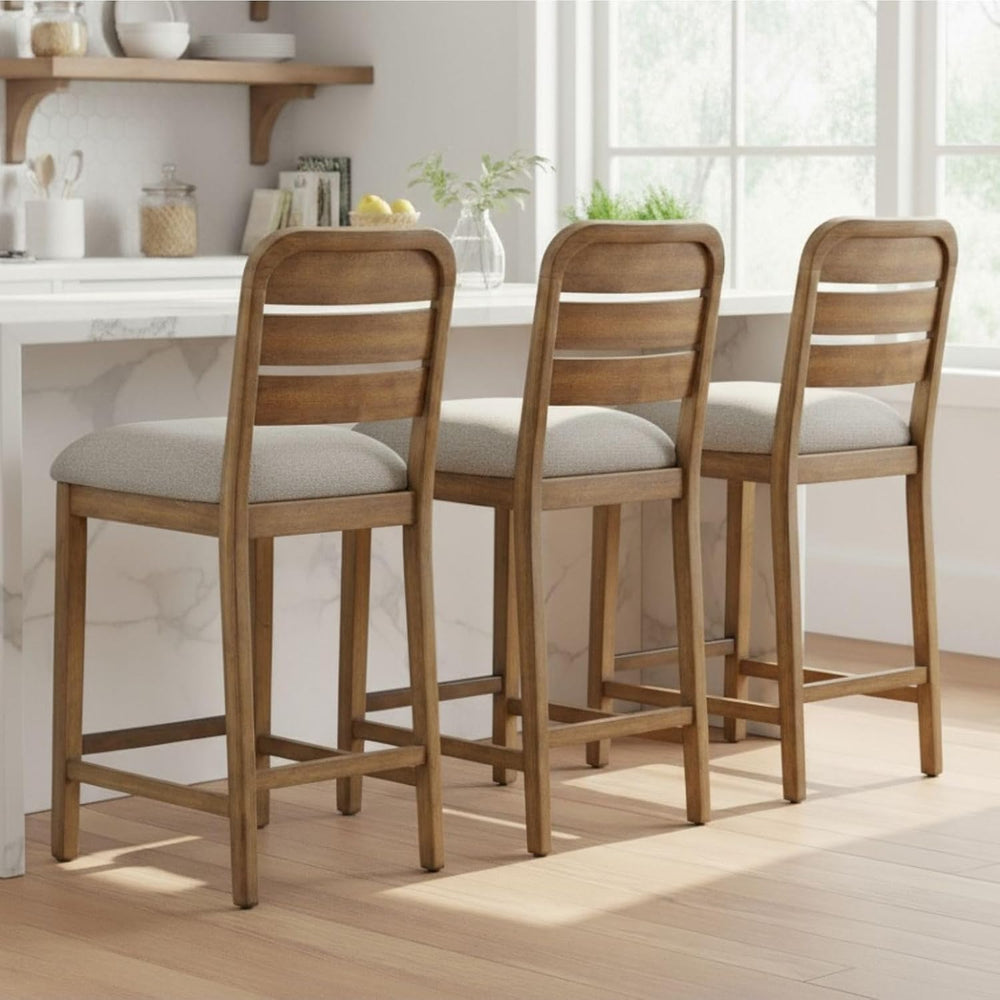 26" Farmhouse Bar Stools Set of 4, Upholstered Wooden Counter Height Bar...