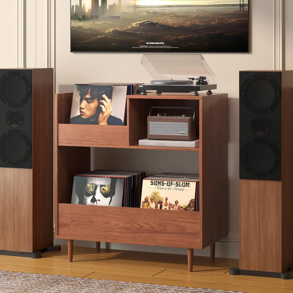 BROTTAR Mid Century Modern Record Player Stand,2-Tier Vinyl Record Storage